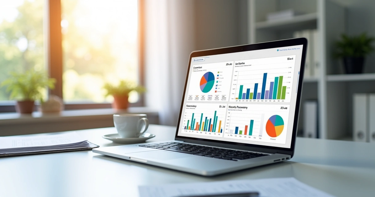 Dashboard de análise financeira em tela de notebook 