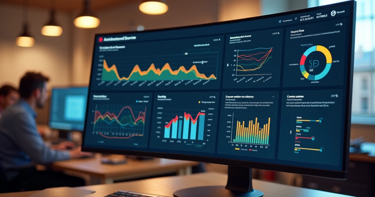 Painel de dashboard mostrando monitoramento de integrações e gráficos de erros 