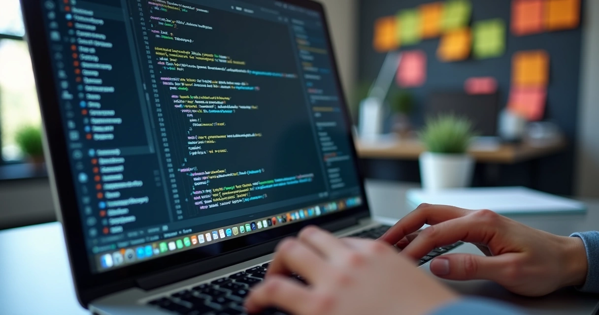 Profissional programando limpeza de base de dados em seu notebook 